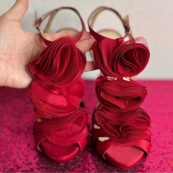 AUDREY BROOKE Scarlet Red Heels, Rose Accents 🌹 (Size 8.5) - Picture 3 of 11